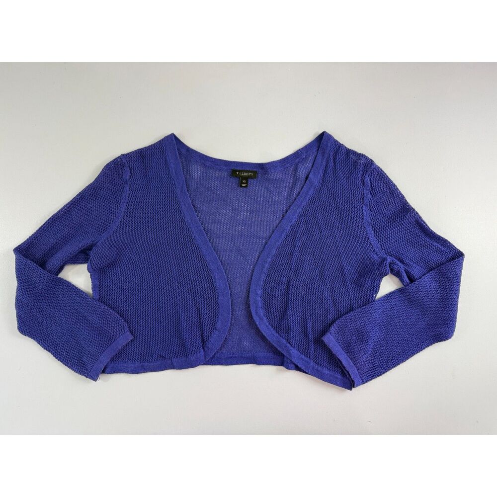Talbots Women's Cardigan XS Cobalt Blue Open Knit Cropped Shrug Cotton Modal